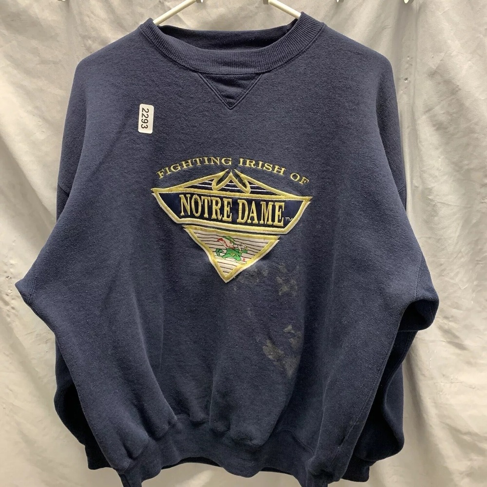 Notre Dame Sweater Adult Extra Large Blue Long Sleeve Distressed Embroidered Men